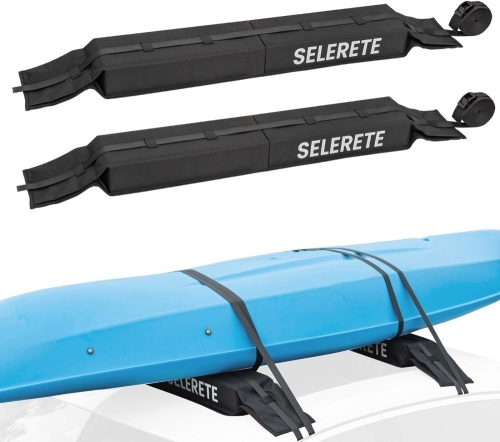Universal Car Soft Kayak Roof Rack Pads for Kayak Surfboard SUP Canoe with 20FT Durable Tie-Down Straps, 2 Tie Down Rope, 4 Quick Loop Straps - Lot 2502