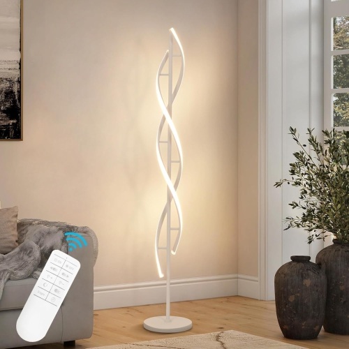 ADISUN 40W Modern Floor Lamp with Remote 60 inch Dimmable Floor Lamp for Bedroom Standing Lamp LED Floor Lamps for Living Room Dining Rooms Home Offices Lighting (White) - Lot 2388