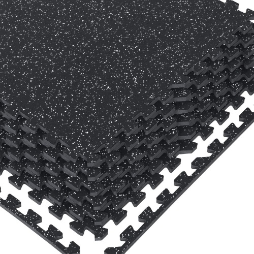 1/2in Thick 48 Sq Ft Rubber Top High Density EVA Foam Exercise Gym Mats Non-slip 12 Pcs - Interlocking Puzzle Floor Tiles for Home Gym Heavy Workout Equipment Flooring - 24 x 24in Tile, Black & White - Lot 2396