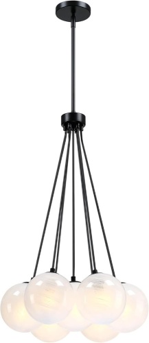 Modern Globe Black Chandelier Milky Glass Shade Sputnik Ceiling Light Fixture, Mid Century Bubble Dining Room Pendant Light, Hanging Island Light for Kitchen Bedroom Entryway Over Table - Lot 2456