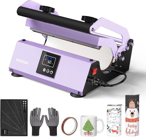 EENOUR Tumbler Heat Press Machine - Mug Press Heat Up Fast & Even, Professional Tumbler Press for 12oz-30oz Sublimation Tumblers, Cups, Glasses and Mugs with Sublimation Heat Tape, Gloves and Pad - Lot 2457