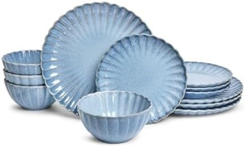Frill 12-Piece Casual Reactive Blue Dinnerware Set (Service for 4) - Lot 2458