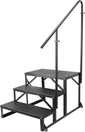 RV Steps with Handrail,RV Stairs Steps Hot Tub Steps with Handrail,Mobile Home Stairs 3 Steps,Non Slip Panel,Portable Stairs for 5th Wheel RV - Lot 2463