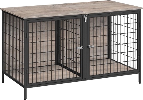 Dog Crate Furniture for 2 Dogs, 43.3" Dog Kennel with Removable Divider, Heavy Duty Wooden Dog Kennel for Small Medium Dog, Indoor Dog Cage End Table with Double Rooms, Greige DCHG1201 - Lot 2466