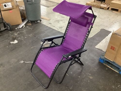 Folding Zero Gravity Recliner Patio Lounge Chair w/ Canopy - No Cup Holder Tray  - Lot 130