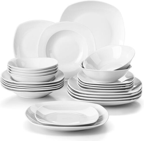 MALACASA 24-Piece Porcelain Square  Dinnerware Set for 6 - Lot 302