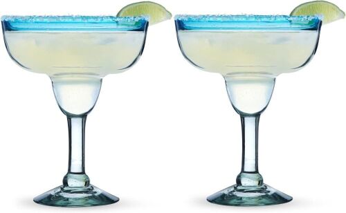 Segunda Vida Primavera Blue Rim Margarita Glasses, 10oz, Set of 2  - Lot 506