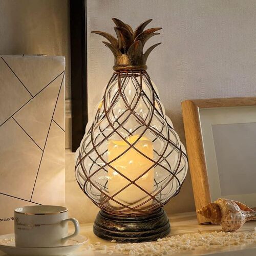 MOZEAL Glass Pineapple Lantern with Flameless Candle  - Lot 578
