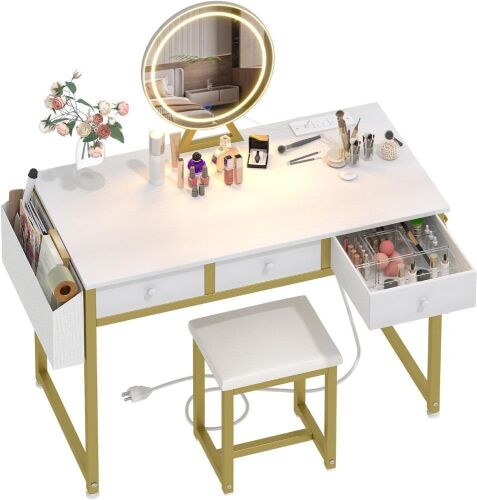 Lufeiya White Makeup Vanity Desk with Mirror and Lights, 40 inch  - Lot 848