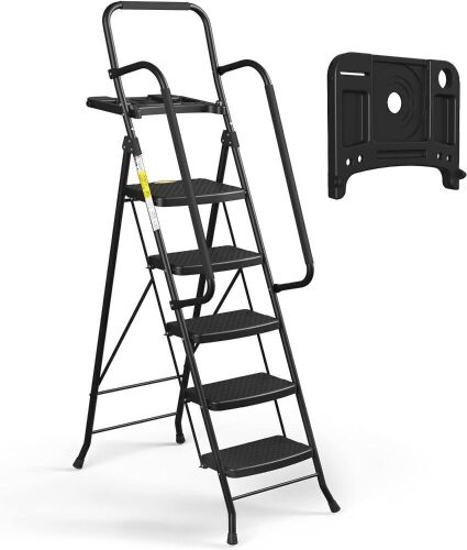 HBTower 5 Step Ladder with Handrails, Tool Platform  - Lot 670