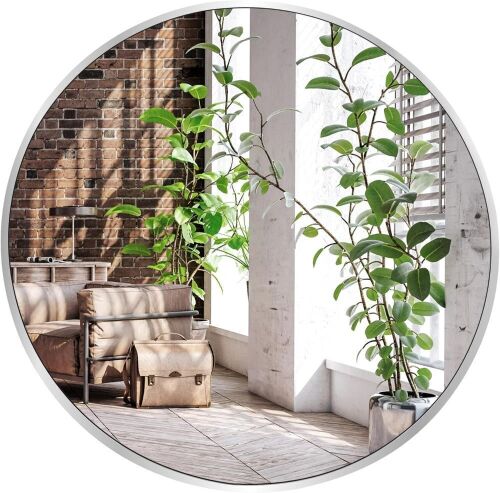 Americanflat 24" Framed Silver Round Mirror - Lot 367