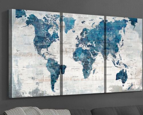 Canvas World Map Wall Art, 3 pc  - Lot 505