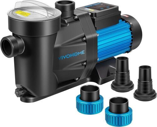  VIVOHOME 1.5 HP Self Primming 6360 GPH Swimming Pool Pump w/Timer for In/Above ground Pool 1.5" PVC Pipe and Hose Fittings  - Lot 363