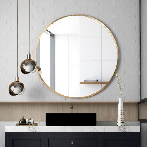 Round Gold Framed Mirror 28"  - Lot 671
