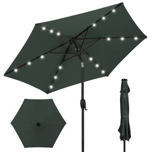 Outdoor Solar Patio Umbrella w/ Push Button Tilt, Crank Lift - 7.5ft - Lot 734
