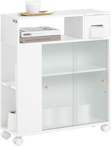 SoBuy Bathroom Storage Cabinet with 2 Sliding Glass Doors, Toilet Paper Roll Holder - Lot 756