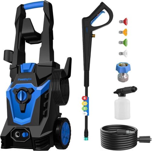 PowRyte Electric Pressure Washer, Foam Cannon, 4 Different Pressure Tips, 3800 PSI 2.4 GPM - Lot 800