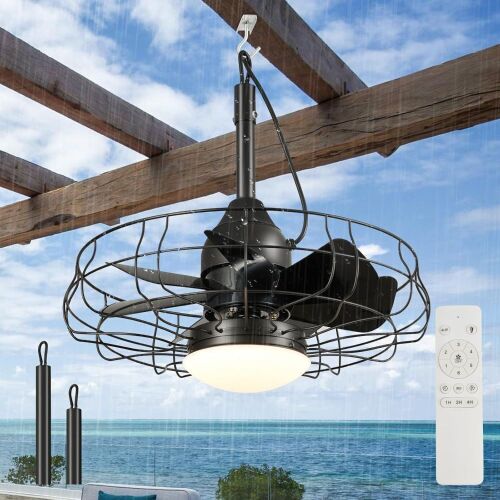Powfloven Waterproof Outdoor Plug in Ceiling Fan with Light - Lot 810