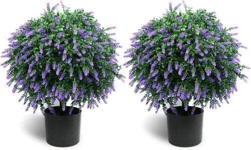 21.6” Tall Artificial Lavender Topiary Ball, Set of 2  - Lot 608