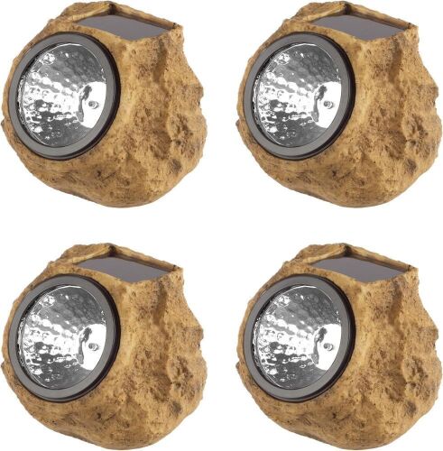 Pure Garden LED Solar Rock Lights, Brown, Set of 4 - Lot 263