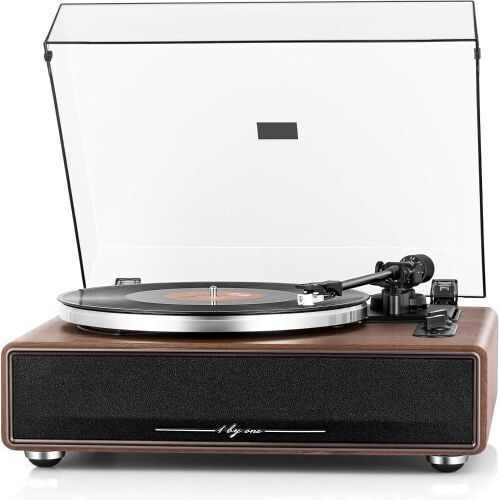 1 by ONE High Fidelity Belt Drive Turntable with Built-in Speakers, Magnetic Cartridge, Bluetooth Playback and Aux-in Functionality, Auto Off - Lot 32