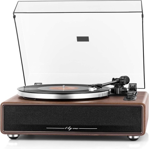1 by ONE High Fidelity Belt Drive Turntable with Built-in Speakers, Magnetic Cartridge, Bluetooth Playback and Aux-in Functionality, Auto Off   - Lot 77