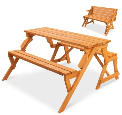 2-in-1 Outdoor Interchangeable Wooden Picnic Table/Garden Bench - Lot 65