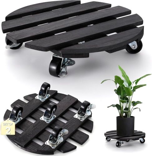 14" Round Wooden Plant Stand with Wheels, 2 Pack - Lot 109