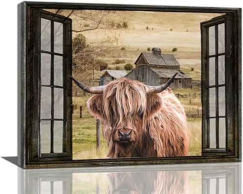 Farmhouse Highland Cow Wall Decor 20" x 16"  - Lot 116