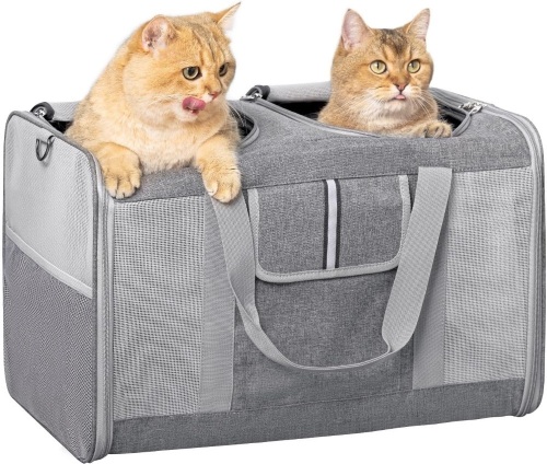 Sedioso Large Cat Carrier for 2 Cats, 21.7x 13.8x 13.8in Pet Carrier for Cat and Dog Up to 38lbs, All-Sided Mesh Cat Carrier with Great Ventilation, Portable Soft Sided Pet Carrier for Traveling(Grey) - Lot 2439