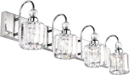 Ralbay Modern LED Crystal Bathroom Vanity Lights 4-Lights Stainless Steel Crystal Vanity Lights Over Mirror Modern Crystal Bathroom Vanity Lighting Fixtures - Lot 2506