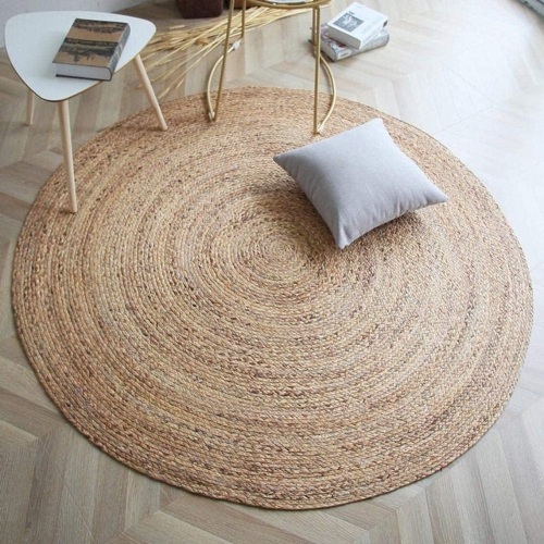 FRELISH DECOR Handwoven Jute Area Rug - 8 feet Round - Natural Yarn - Rustic Vintage Beige Braided Reversible Rug - Eco Friendly Rugs for Bedroom - Kitchen - Living Room - Farmhouse (8' Round) - Lot 2507