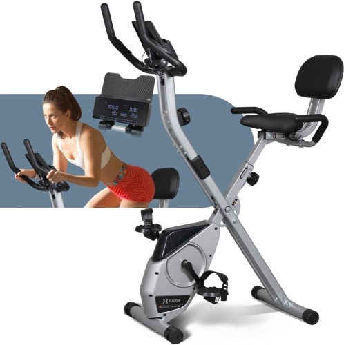 Folding Exercise Bike - 3 in 1 Stationary Bike Magnetic Resistance Bicycle Upright Indoor Cycling Bike for Home Workout Gym 300LBS Capacity - Lot 2522