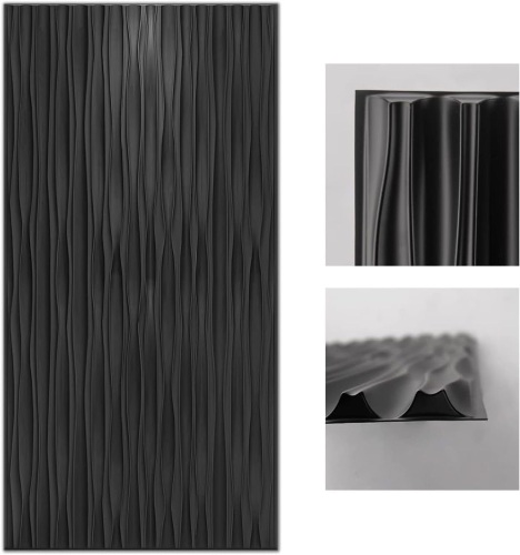 Art3d Black Large PVC 3D Wall Panels for Interior Wall Décor, Drop Ceiling Tile 2x4, 3D Textured Wavy Wall Panels Decorative, Pack of 6 Tiles(47.2"×23.6") - Lot 2612