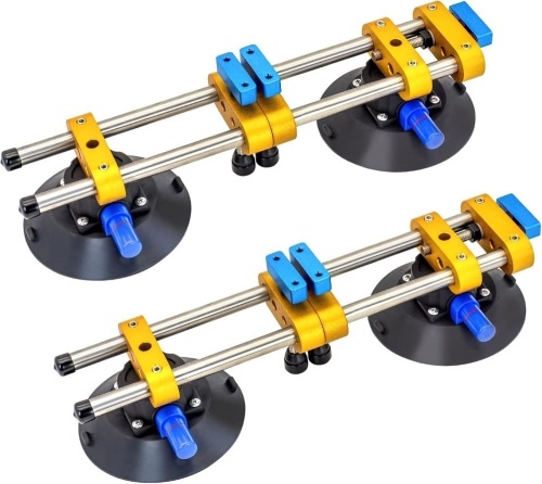 HIGHTOP 2PCS 6 inch Stone Seamless Seam Setter With Vacuum Suction Cups For Seam Joining Leveling,Solid Countertop Installation Tool for Quartz slabs ，Granite, Stone, Marble,Tile Gap Regulator Yellow - Lot 2647