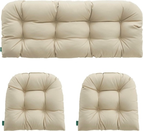 Outdoor/Indoor All Weather Tufted Wicker Chair Cushions of 3 Pieces, 1 Loveseat and 2 U-Shape Waterproof Cushions for Patio Furniture,Wicker Loveseat,Bench - Lot 2676