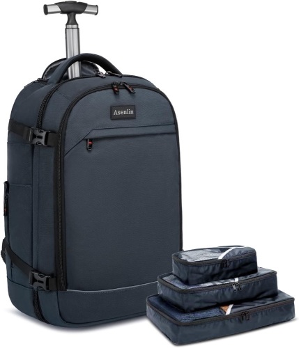 Asenlin 40L Rolling Backpack for Travel，Water Resistant Wheeled Laptop Backpack for Business，Fits 15.6-17 Inch Notebook，Durable Roller Computer Backpack for Women Men，Blue - Lot 2679