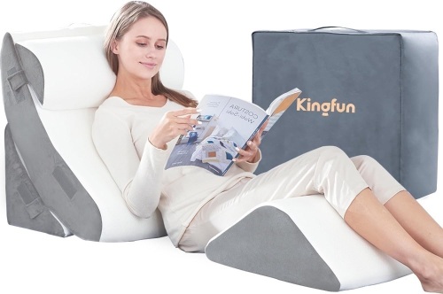Kingfun 4pcs Orthopedic Bed Wedge Pillow Set for Post Surgery, Memory Foam for Sleeping, Adjustable Leg, Back and Arm Support, Sitting Up and Rest Pillow with Travel Bag - Lot 2688