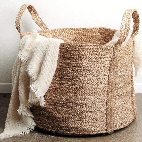 GooBloo Extra Large Handmade Woven Storage Basket 100% Jute - 20” x 16” Tall Decorative Jute Rope Basket for Living Room, Toys or Blankets - Wicker Baskets with Handles - Natural Laundry Hamper - Lot 2690