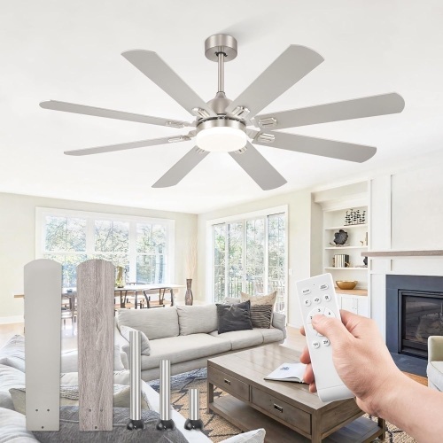 Ceiling Fans with Lights,Nickel Modern Ceiling Fan with Remote,Large Farmhouse Indoor & Outdoor Ceiling Fan with 8 Dual Finish Blades, Quiet DC Motor, Bright LED Light - Lot 2692