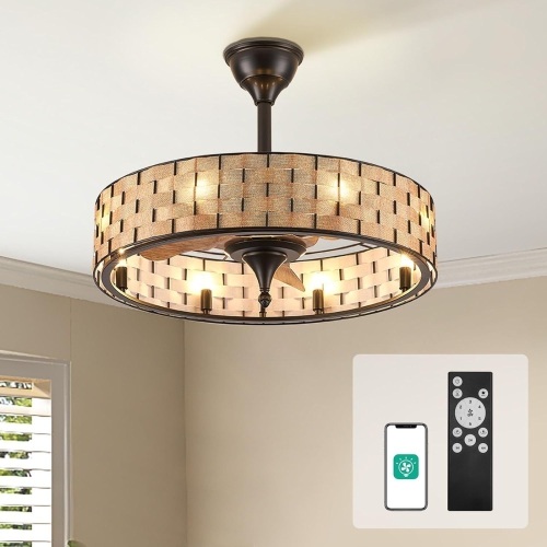 Orison 24" Caged Ceiling Fan with Lights, 2 Ways Control(App&Remote Control), Light Kit Included(8 Bulbs), Modern Farmhouse, F61380 - Lot 2693