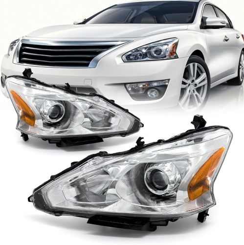 AS AUTOLIGHTS compatible with 2013 2014 2015 Altima Sedan Headlights Assembly Replacement for 13 14 15 Nissan Altima Sedan 4 DOOR with Chrome Housing Amber Reflector Clear Lens - Lot 2703