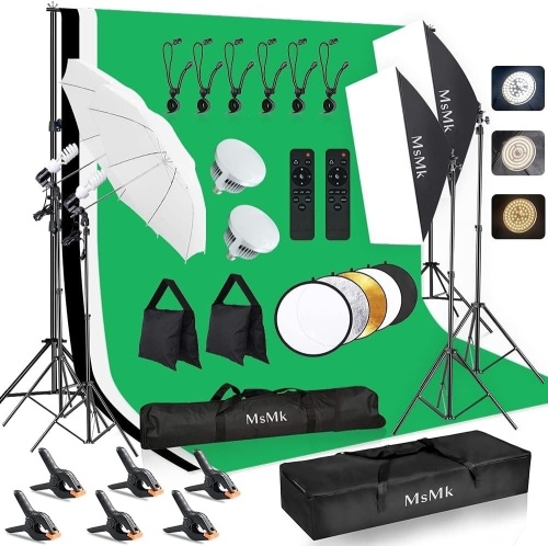 [Upgraded LED Bulb] Photography Lighting Kit 8.5x10ft Backdrop Support System and LED Softbox Set, 6400K Bulb, Umbrella, Video Studio Continuous Lighting Kit for Photo Studio, and Video Shooting - Lot 2708