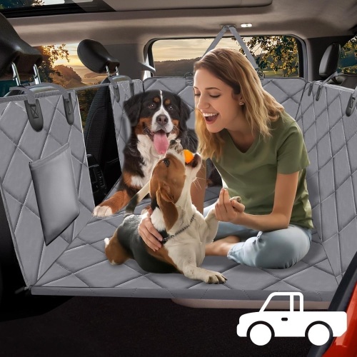 FULIDOUER Truck Back Seat Extender for Dogs, Truck Dog Car Seat Cover for Back Seat Supports 400lbs, Hard Bottom Dog Seat Covers for Trucks, Waterproof Dog Hammock for Truck, Large SUV Grey - Lot 2710