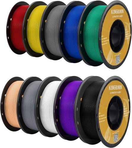 Kingroon PETG 3D Printer Filament, 10 Rolls, Dimensional Accuracy +/- 0.03 mm, 10kg Spool(22lbs), 1.75 mm，Black White Grey Red Blue Green Purple Skin Silver Yellow - Lot 3716