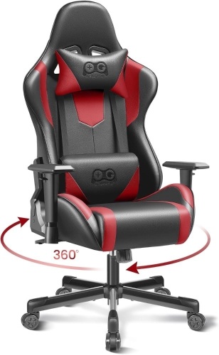 OneGame Gaming Chair, High Back Computer Leather Chair 155°Adjustable Backrest Swivel Ergonomic Office Chair with Lumbar Support, BlackRed - Lot 2734