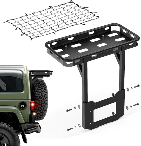 Rear Tailgate Cargo Basket Compatible with 2007-2018 Jeep Wrangler JKJKU Unlimited 2/4 Door, Spare Tire Cargo Rack, Luggage Storage Carrier - Lot 2739