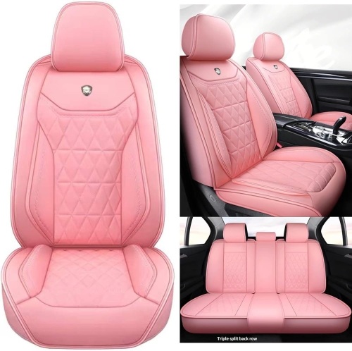 YJZT01 Pink Leather Car Seat Covers Comfortable Car seat Cover, 5-Seater Full Set Universal Type, Suitable for Most Cars SUV Pickup Trucks(Pink) - Lot 2743