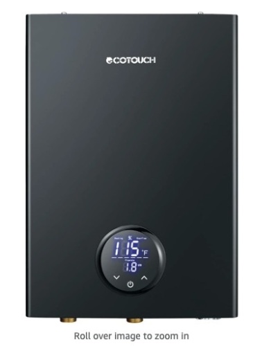 Electric Tankless Water Heater, ECOTOUCH 14kW Instant Hot Water Heater on Demand 240V Point of Use Hot Water Heater ETL Certificated Self-Modulation ECO140B Black - Lot 62a