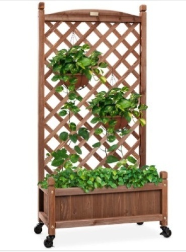 Wood Planter Box & Lattice Trellis w/ Drainage, Optional Wheels - 60in $236.99 - Lot 138